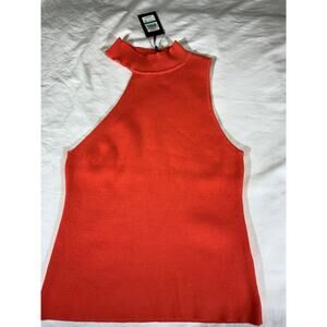 DKNY Persimmon Neck Tie Shoulder Out Sweater Tank - Large